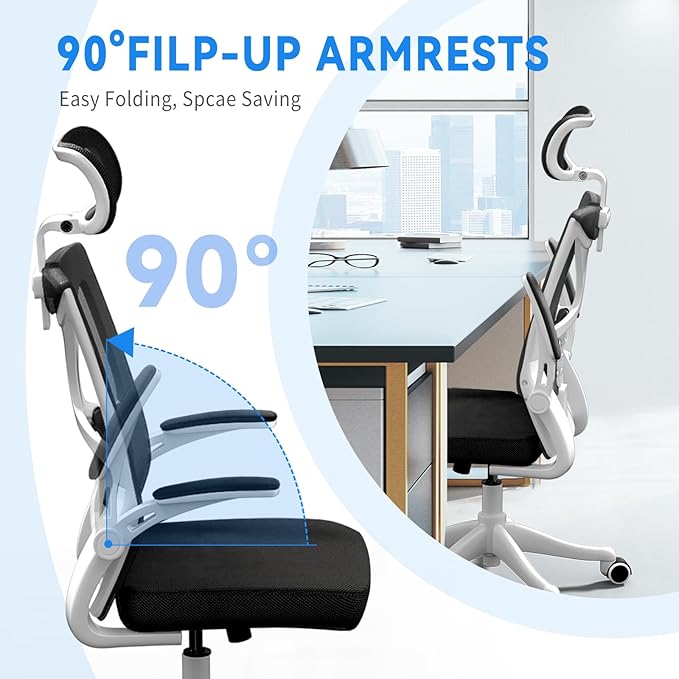 Ergonomic Office Chair, Computer Mesh Chair, Home Office Desk Chairs with Adjustable Headrest and Height, High Back Swivel Task Chair with Flip Up Armrest… - LeafyLoom