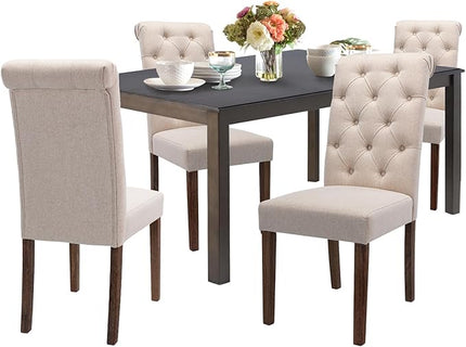 COLAMY 5-Piece Dining Table Set for 4, 60" Kitchen Wood Table with 4 Tufted Dining Room Chairs, Brown/Beige - LeafyLoom