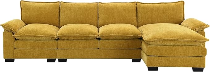 118" Sectional Sofa, L-Shaped Couch Set with Double Cushions and Chaise Lounge, 5-seat Upholstered Indoor Furniture for Living Room, Apartment, Office, 118inch, Yellow - LeafyLoom