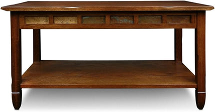 Leick Home 10058 Slate Tile Coffee Table with Shelf, 20 in x 38 in x 20.5 in, Rustic Oak - LeafyLoom