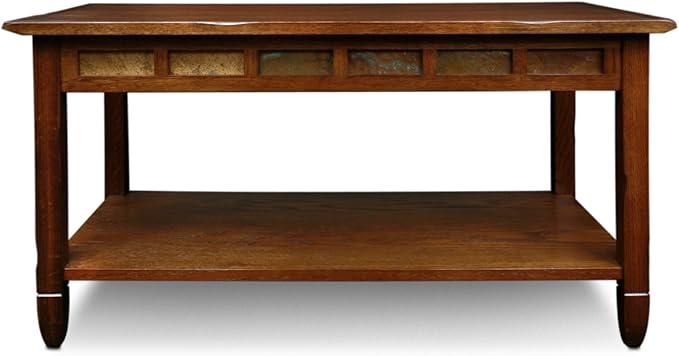 Leick Home 10058 Slate Tile Coffee Table with Shelf, 20 in x 38 in x 20.5 in, Rustic Oak - LeafyLoom