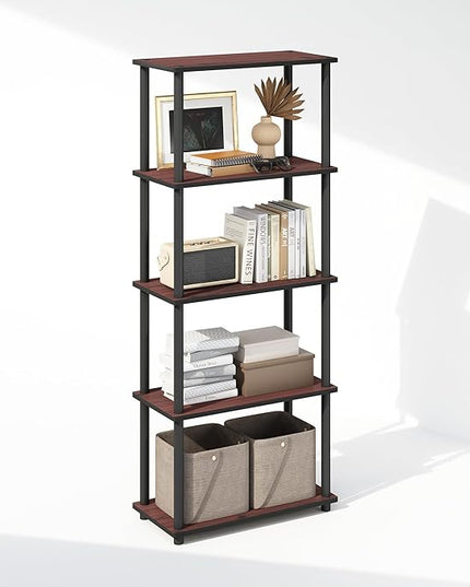 Furinno Turn-N-Tube 5-Tier Multipurpose Compact Display Rack, Shelving Unit, Bookcase, Dark Cherry/Black - LeafyLoom