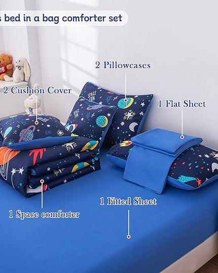 Twin Comforter Set for Boys Girls Space Bedding,Twin Size Comforter Sets Galaxy Bedding Comforter Quilt Set Kids 7pieces,Full Size Bedding Sets with Comforter and Sheets - LeafyLoom