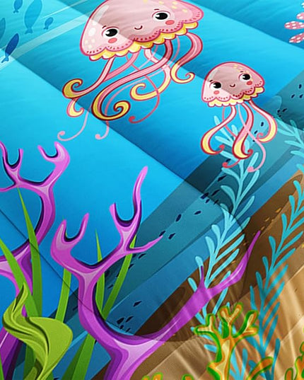Turtle Comforter Set Full Ocean Watercolor Sea Turtle Bedding Set Tropical Fish Marine Life Bed Set with 2 Pillowcases for Kids Room Decor - LeafyLoom