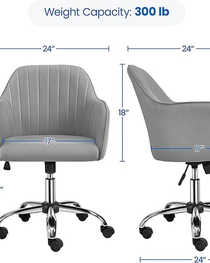 Yaheetech Modern Velvet Desk Chair Vanity Chair Height-Adjustable Swivel Computer Chair for Makeup Room Living Room Bedroom Soft Upholstered Office Chair Light Gray - LeafyLoom