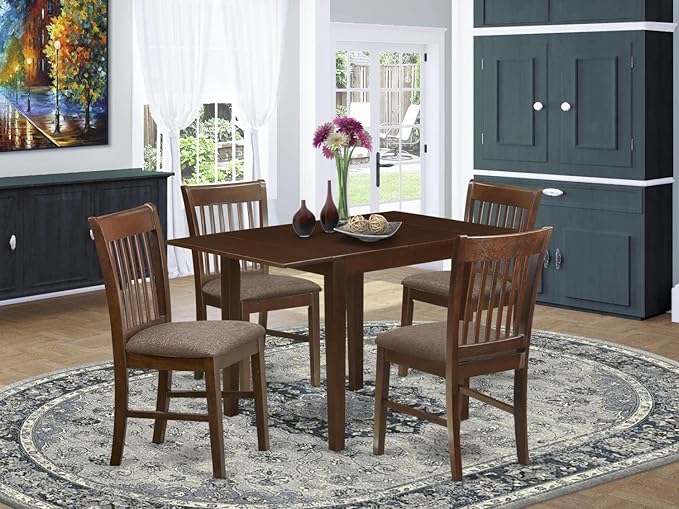 East West Furniture NDNO5-MAH-C Norden 5 Piece Kitchen Set for 4 Includes a Rectangle Table with Dropleaf and 4 Linen Fabric Dining Room Chairs, 30x48 Inch, Mahogany - LeafyLoom