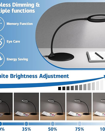 Magnifying Glass with Light and Stand, 5X Desk Magnifying Desk Lamp, Table Magnifier Lamp for Senior Close Work Reading Crafts - LeafyLoom