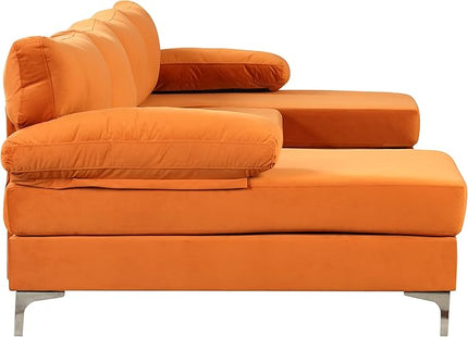 Modern Large Velvet Fabric U-Shape Sectional Sofa, Double Extra Wide Chaise Lounge Couch, Orange - LeafyLoom