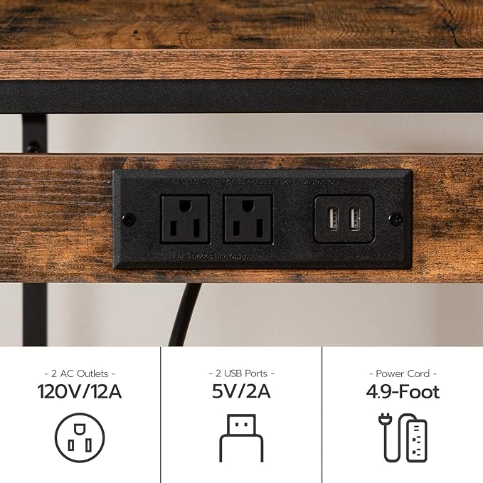 HOOBRO Bar Table Set with Power Outlet, 47.2“ Bar Table and Chairs Set, 3-Piece Pub Table Set, Kitchen Bar Height Table with Stools of 2, for Living Room, Dining Room, BF46UBT01 - LeafyLoom