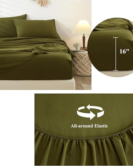Olive Green Twin Sheets Set 3 Piece Cooling Bed Sheets,Hotel Luxury Fitted Sheet Set for Twin Size Bed,Super Soft Sheet Deep Pocket 16 Inch,Wrinkle & Shrink Resistant,Twin Sheets,Green Bed Sheets - LeafyLoom