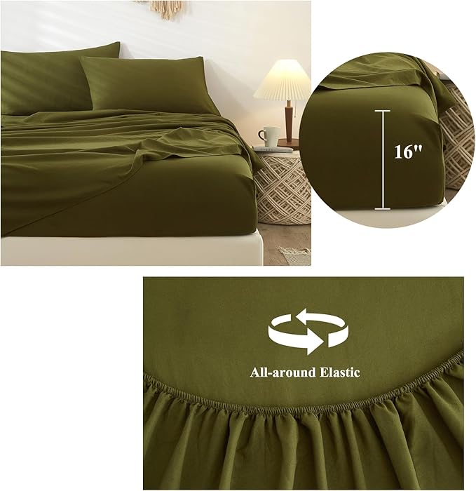 Olive Green Twin Sheets Set 3 Piece Cooling Bed Sheets,Hotel Luxury Fitted Sheet Set for Twin Size Bed,Super Soft Sheet Deep Pocket 16 Inch,Wrinkle & Shrink Resistant,Twin Sheets,Green Bed Sheets - LeafyLoom