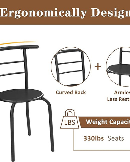 VECELO 3 Piece Small Round Dining Table Set for Kitchen Breakfast Nook, Wood Grain Tabletop with Wine Storage Rack, Save Space, 31.5", Matte Black - LeafyLoom