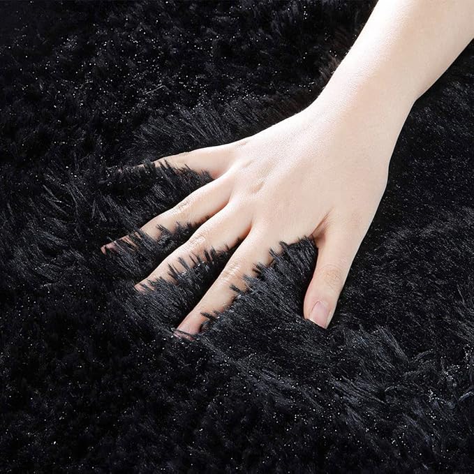 YOBATH Fluffy Shag Area Rug, Black Rugs for Bedroom 4x6 Feet, Plush Shaggy Rug for Living Room, Indoor Modern Bedside Rug for Kids Girls Boys Room, Shag Carpet for Dorm Nursery Room - LeafyLoom