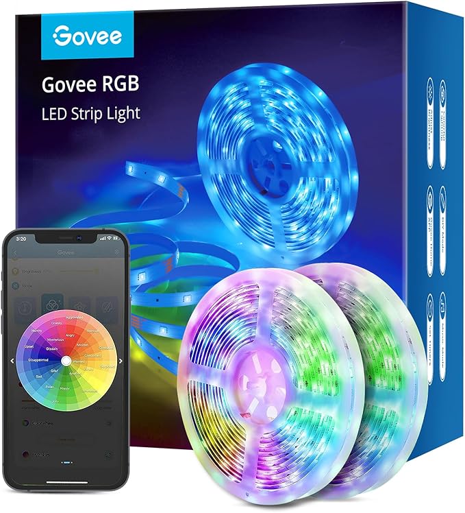 Govee Smart LED Strip Lights, 65.6ft WiFi LED Strip Lighting, Work with Alexa and Google Home, DIY Mode and Music Sync RGB LED Lights for Home Decor, 2 Rolls of 32.8ft (No Remote Control) Govee