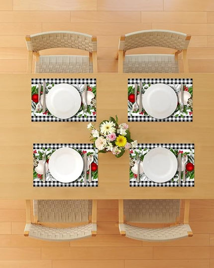 Nepnuser Black and White Gingham Christmas Placemats Set of 4 Buffalo Check Plaid Xmas Place Mats for Home Kitchen Dining Table Decoration Nepnuser