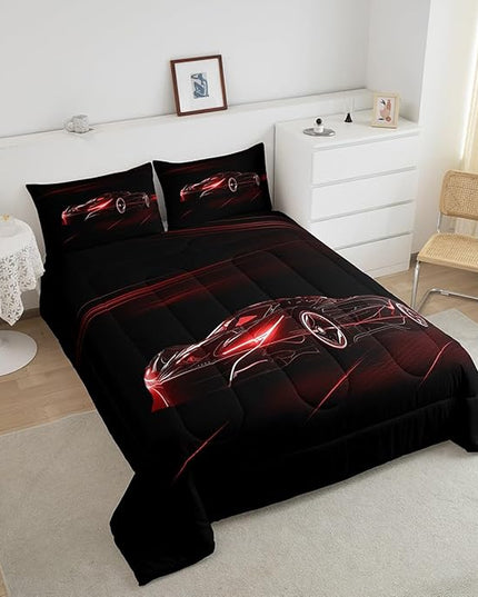 Feelyou Red Race Car Bedding Set Full Size for Kids Boys Extreme Sport Games Comforter Set Teens Toddler Fast and Furious Duvet Set Cool Modern Quilt Set 3Pcs - LeafyLoom