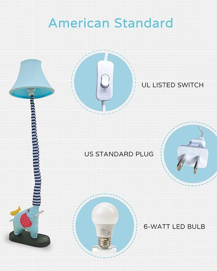 Floor Lamp, Blue Elephant Creative Design Modern Floor Lamp for Bedroom, 51 Inch Tall Hand-Stitched Toy Standing Lamp, Floor Lamps for Living Room Come with an E26 LED Bulb (Blue Elephant) - LeafyLoom