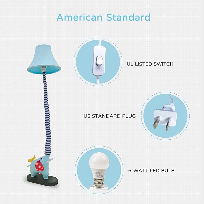 Floor Lamp, Blue Elephant Creative Design Modern Floor Lamp for Bedroom, 51 Inch Tall Hand-Stitched Toy Standing Lamp, Floor Lamps for Living Room Come with an E26 LED Bulb (Blue Elephant) - LeafyLoom