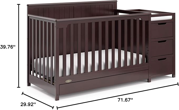 Graco Hadley 5-in-1 Convertible Crib and Changer with Drawer (Espresso) – GREENGUARD Gold Certified, Crib and Changing Table Combo with Drawer, Includes Baby Changing Pad, Converts to Full-Size Bed - LeafyLoom