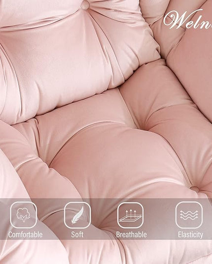 Welnow Lazy Chair with Ottoman, Modern Lounge Accent Chair with Armrests and a Side Pocket, Leisure Upholstered Sofa Chair Set, Reading Chair with Footrest for Small Space, Corner Chair, Pink - LeafyLoom