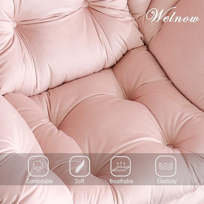 Welnow Lazy Chair with Ottoman, Modern Lounge Accent Chair with Armrests and a Side Pocket, Leisure Upholstered Sofa Chair Set, Reading Chair with Footrest for Small Space, Corner Chair, Pink - LeafyLoom