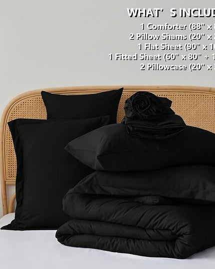 King Bed in a Bag 7 Pieces Bedding Comforter Set with Comforter and Sheets Black King Bed Set with Sheets,Pillow Shams, Flat Sheet, Fitted Sheet and Pillowcases - LeafyLoom
