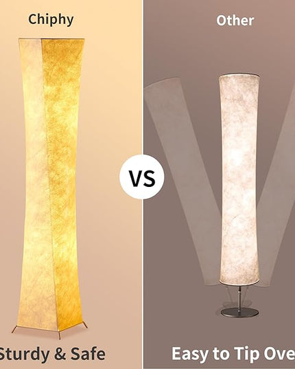 chiphy Floor Lamp, Dimmable 64" Tall Standing Lamp, 3 Levels Adjustable Brightness 12Wx2 LED Bulbs, Column Floor Light w/White Fabric Shade, Home Decor for Living Room, Bedroom, Kids Room - LeafyLoom