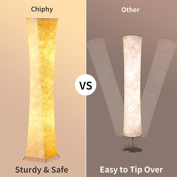 chiphy Floor Lamp, Dimmable 64" Tall Standing Lamp, 3 Levels Adjustable Brightness 12Wx2 LED Bulbs, Column Floor Light w/White Fabric Shade, Home Decor for Living Room, Bedroom, Kids Room - LeafyLoom