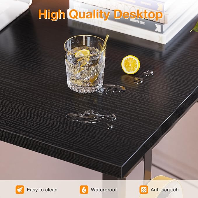 ODK Computer Desk Large Office Desk, 48 Inch Writing Desk with Storage, Modern PC Desk Work Table with Headphone Hook for Home Office, Black - LeafyLoom