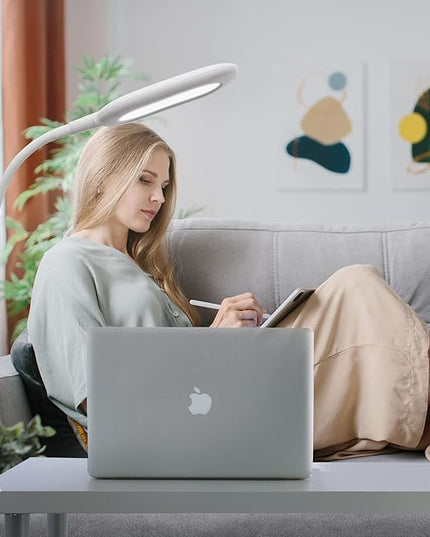 LED Desk Clamp Lamp, Eye Care Table Light Bright Enough for 700 Lumen, 10W Dimmable & 3 Color Modes, Flexible Gooseneck Touch Desk Lights for Home/Office/Reading/Work (White) - LeafyLoom