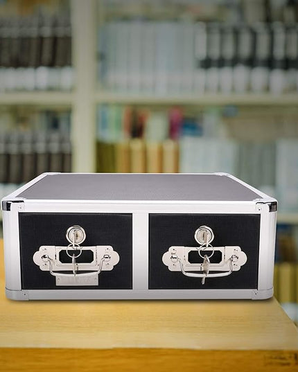 Vaultz Locking 3 x 5 Index Card Cabinet, Double Drawer, Black (VZ01393) - LeafyLoom