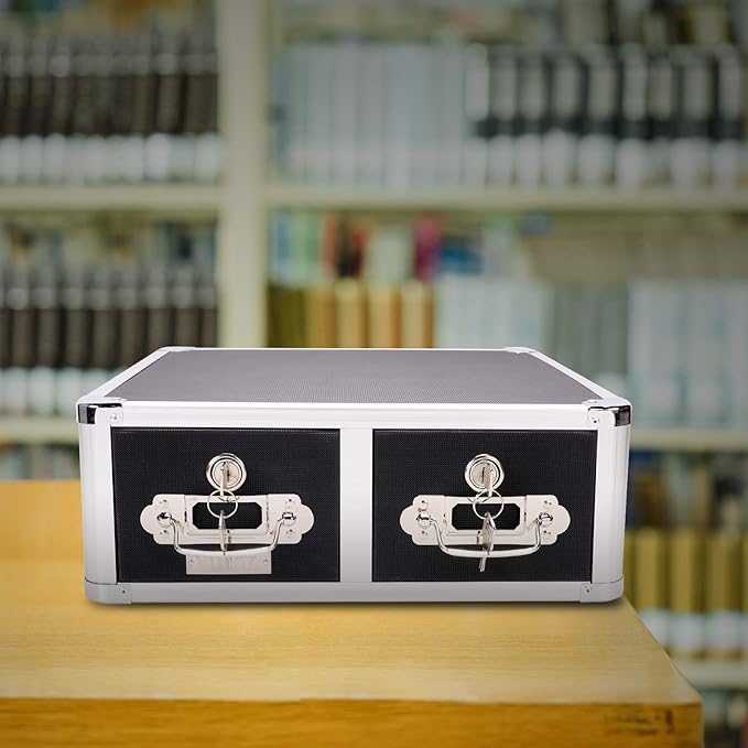 Vaultz Locking 3 x 5 Index Card Cabinet, Double Drawer, Black (VZ01393) - LeafyLoom