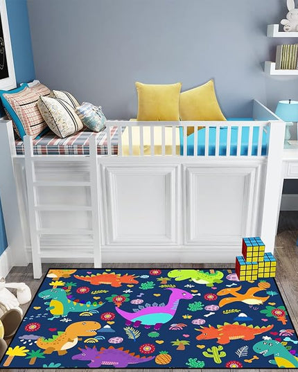 Dinosaur Rugs for Boys Bedroom Dinosaur Play Rug Kids Room Rug Dinosaur Area Rug Cartoon Dinosaur Carpet Cute Dinosaur Mat Dinosaur Rug for Living Room Bedroom Playroom, Blue 3'×5' - LeafyLoom