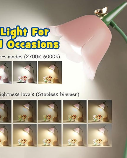 Neporal Small Desk Lamp, Rechargeable LED Desk Lamp Touch Control with 360° Bendable Adjustable Neck, Kawaii Room Accessories, Dimmable Cute Desk Lamp, Pink - LeafyLoom