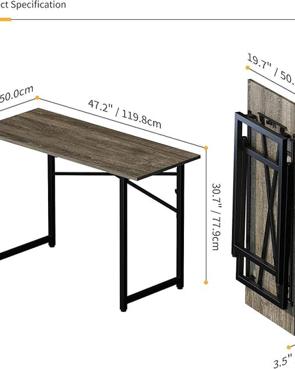 47 inch Folding Desk, Writing Gaming Computer Camping Table, No Assembly Required Home Office Desk, Black Oak - LeafyLoom