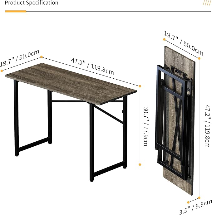47 inch Folding Desk, Writing Gaming Computer Camping Table, No Assembly Required Home Office Desk, Black Oak - LeafyLoom