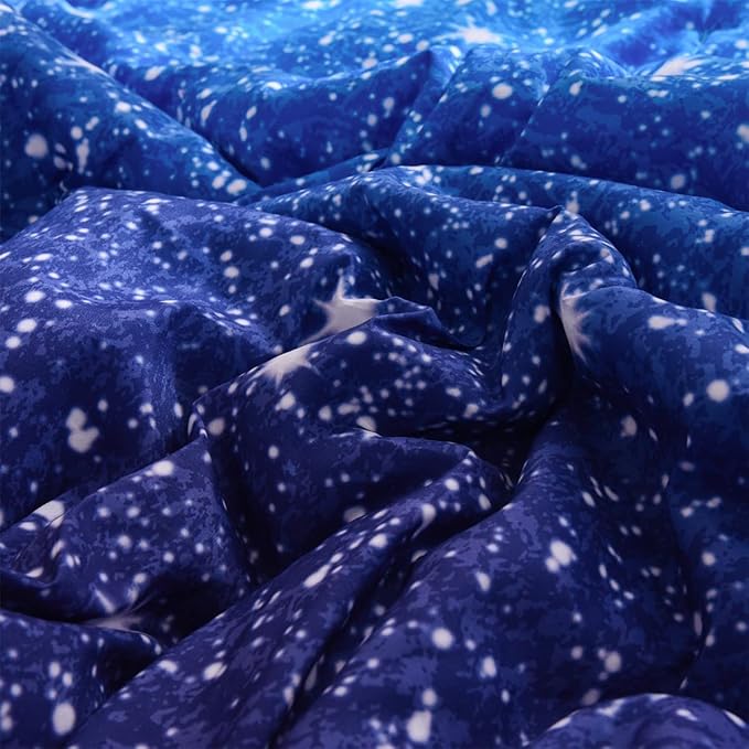 Holawakaka Kids Space Star Galaxy Bedding Comforter Set Twin/Twin XL Size Boys Girls Blue Indigo Ombre Print Gradient Glitter Stars Bed Sets (Blue, Twin) - LeafyLoom