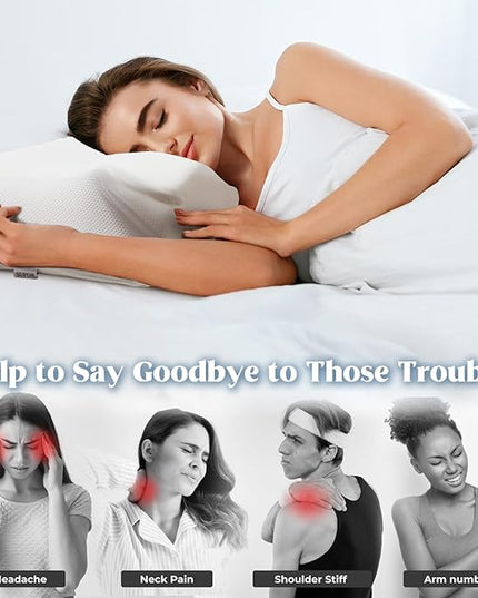 Cervical Pillow for Neck Pain Relief, Cooling Contour Memory Foam Pillows Support Odorless Ergonomic Neck Pillow Adjustable Orthopedic Bed Pillow for Side Back Stomach Sleeper with Pillowcase - LeafyLoom