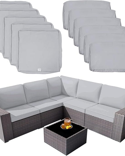 ClawsCover 11Pack Outdoor Seat and Back Cushions Replacement Covers Fit for 5-Seater 6 Pieces Wicker Rattan Patio Conversaton Set Sectional Couch Chairs Furniture,Gray-Include Cover Only - LeafyLoom