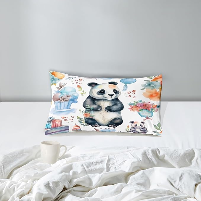 Panda Comforter Set Twin Size - Panda Bedding for Boys Girls Cute Panda Set Cartoon Pandas Print Comfort Twin Bedding Set for Kids Teens, 1 Comforter+1 Pillowcase - LeafyLoom