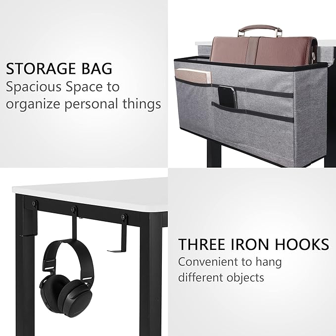 AHB Rolling Computer Desk with 4 Smooth Wheels, Simple Style Mobile Writing Desk Home Office Study Table Movable Workstation with Metal Frame (White, 32") - LeafyLoom