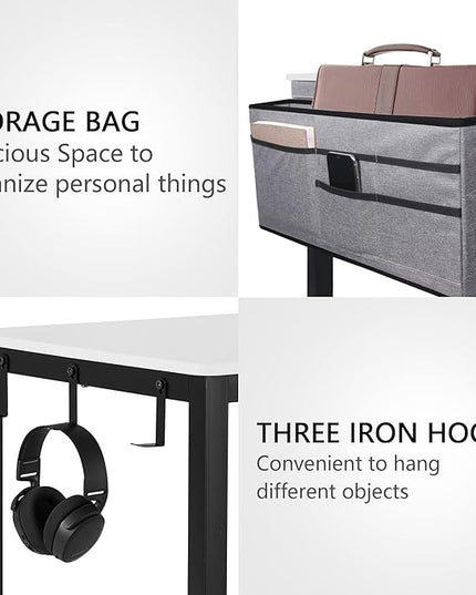 AHB 47" Rolling Computer Desk with 4 Smooth Wheels, Simple Style Mobile Writing Desk Home Office Study Table Movable Workstation with Metal Frame - LeafyLoom