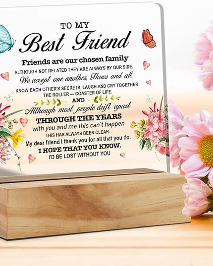 Best Friend Gift Friendship Desk Decor Friends are Our Chosen Family Acrylic Desk Plaque Sign with Wood Stand Home Office Table Desk Sign Keepsake - LeafyLoom