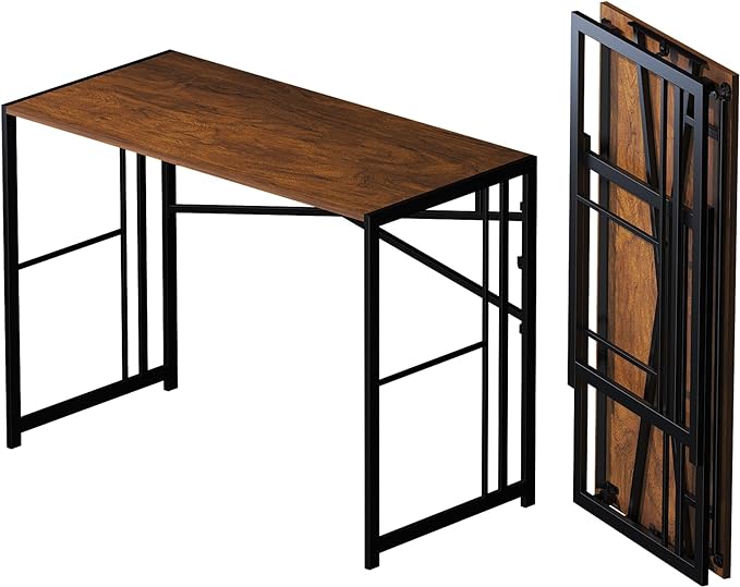 Folding Computer Desk 40 inch Writing Gaming Computer Camping Desk, No Assembly Required Home Office Table, Mahogany - LeafyLoom