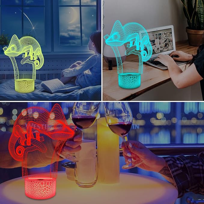 FULLOSUN Chameleon 3D Night Light Lizard Projection LED Lamp Baby Nursery Nightlight for Kids' Room Home Decor Xmas Birthday Gifts with Remote Control 16 Color Changing - LeafyLoom
