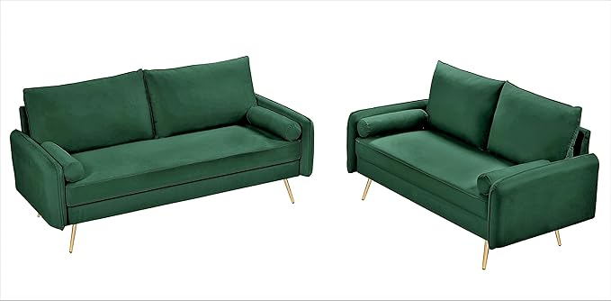 Kent Modern Sofa, European Style Velvet Living Room Furniture with Tapered Legs, Vintage Flair, and Sleek Design, Green - LeafyLoom