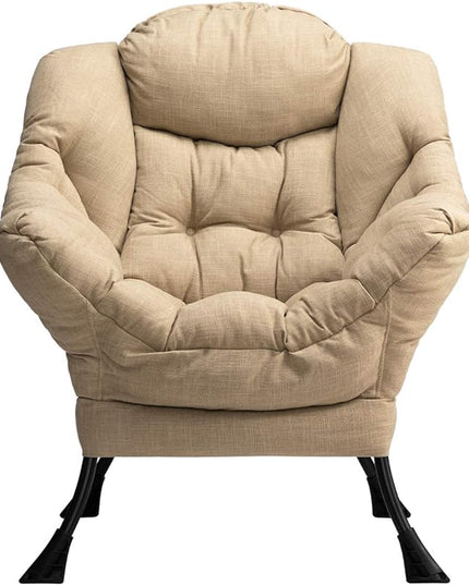 HollyHOME Modern Fabric Large Lazy Chair, Accent Oversized Comfy Reading Chair, Thick Padded Cozy Lounge Chair with Armrest, Leisure Sofa Chair for Living Room, Bedroom, Dorm, Coffee&White - LeafyLoom