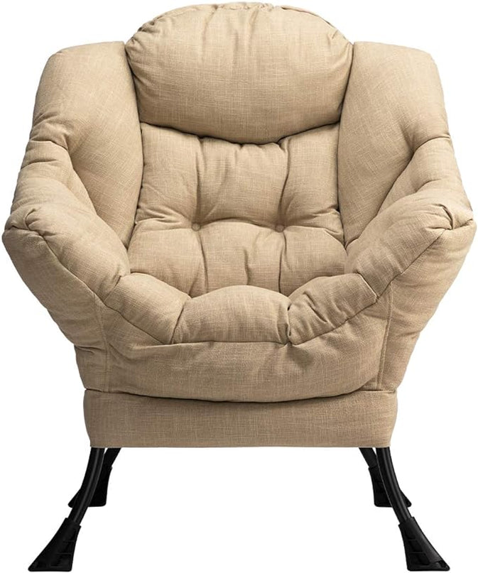 HollyHOME Modern Fabric Large Lazy Chair, Accent Oversized Comfy Reading Chair, Thick Padded Cozy Lounge Chair with Armrest, Leisure Sofa Chair for Living Room, Bedroom, Dorm, Coffee&White - LeafyLoom