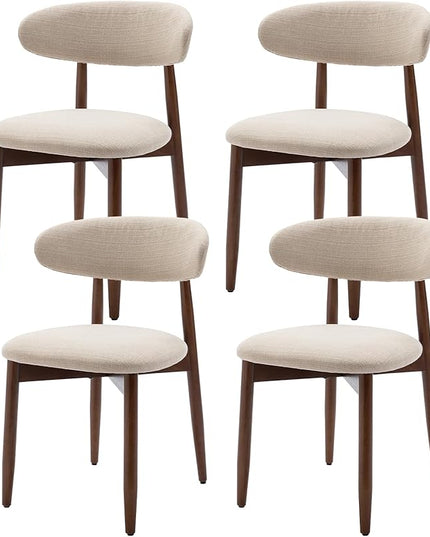 COLAMY Wooden Dining Chairs Set of 4, Modern Fabric Upholstered Kitchen Side Chairs, Farmhouse Dining Room Chair with Foot Pegs, Beige - LeafyLoom