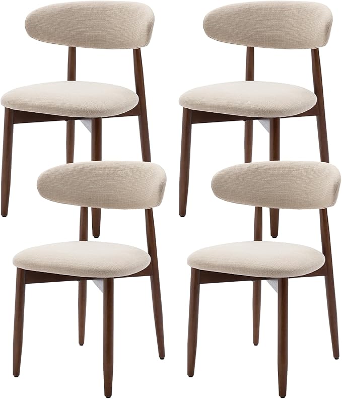 COLAMY Wooden Dining Chairs Set of 4, Modern Fabric Upholstered Kitchen Side Chairs, Farmhouse Dining Room Chair with Foot Pegs, Beige - LeafyLoom